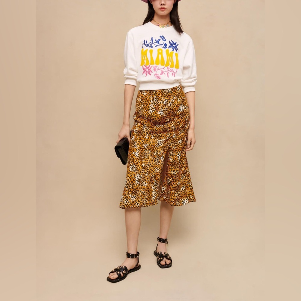 NWT MAJE Leopard Print Midi Skirt - Size 34